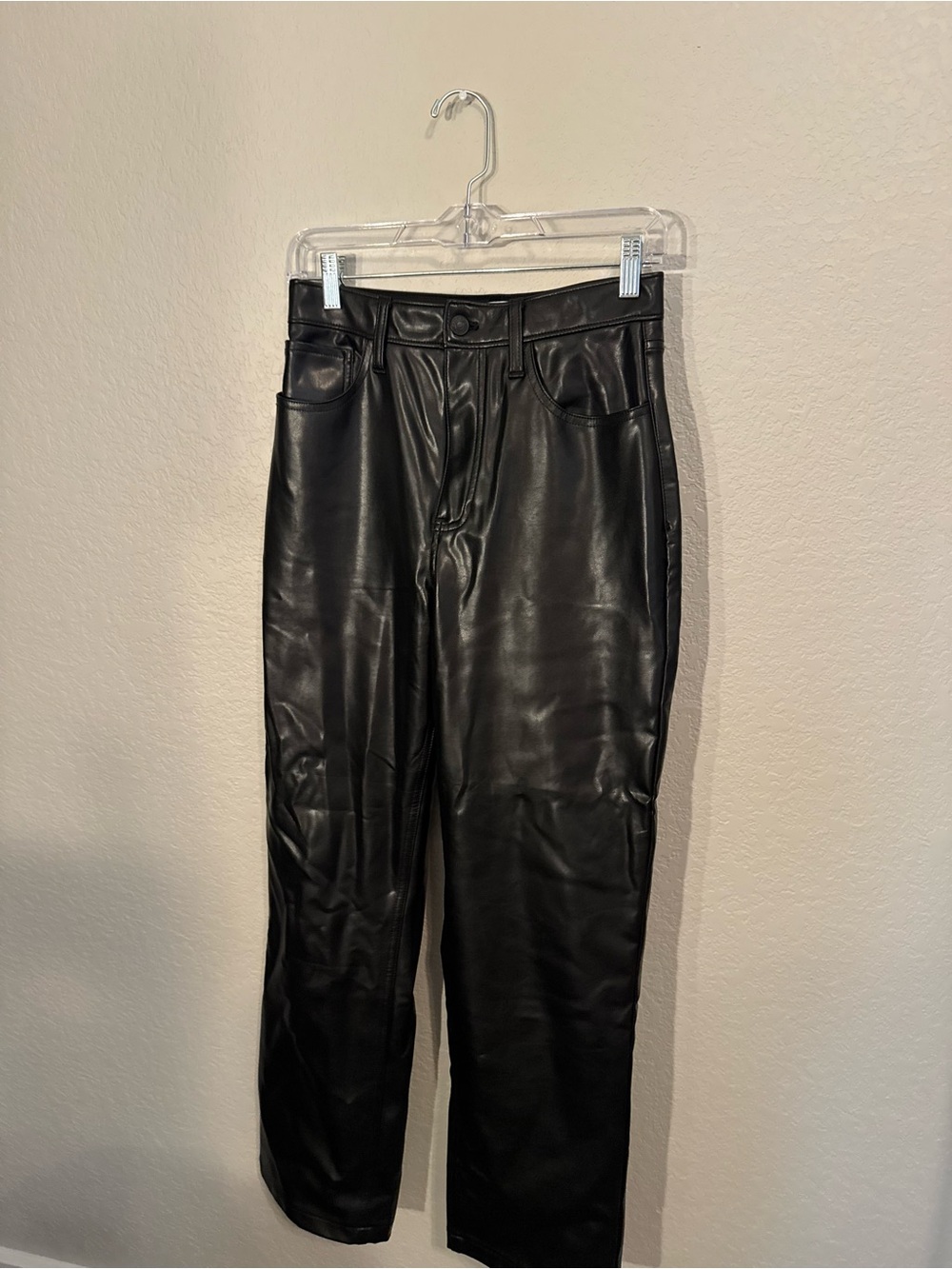 Abercrombie & Fitch Black Faux Leather Straight-Leg Pants